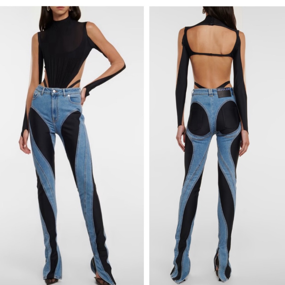 MUGLER Illusion Mesh Long Sleeve Paneled mockneck mesh
Bodysuit Sz 46 US 14 US